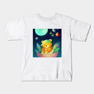 A cute baby bear in a floating fruit boat Kids T-Shirt